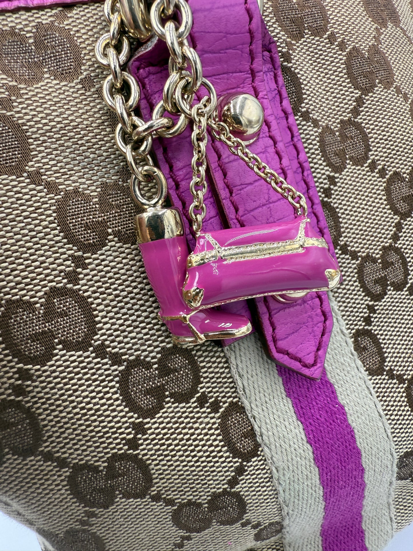 Gucci Guccissima Canvas Mini Tote Pink Accents 2 Charms