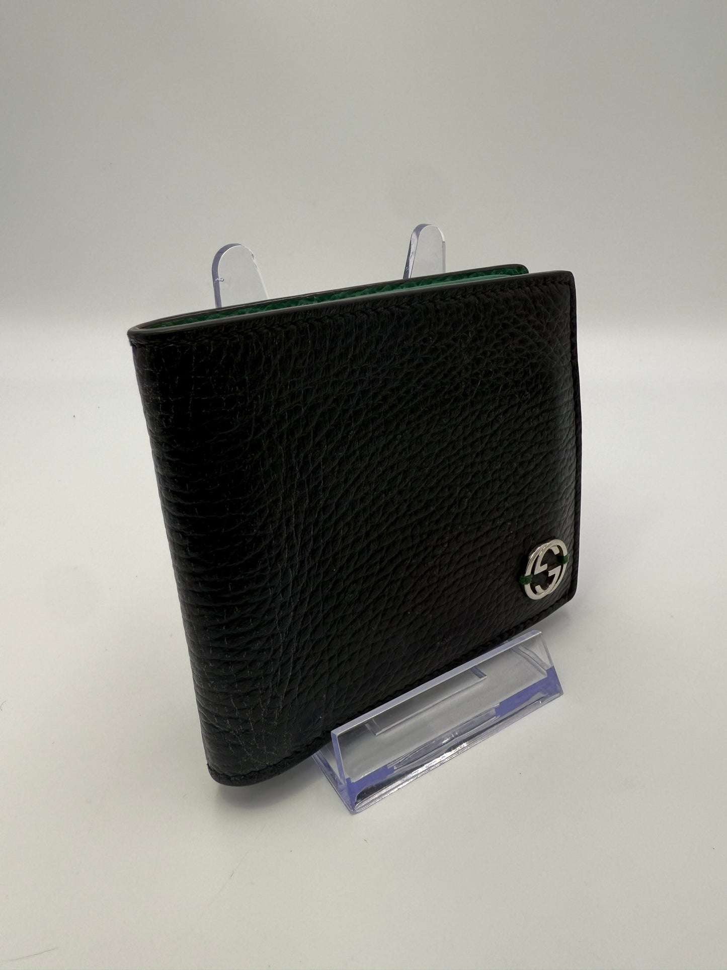 Gucci Leather Men’s Black And Green Bifold Wallet