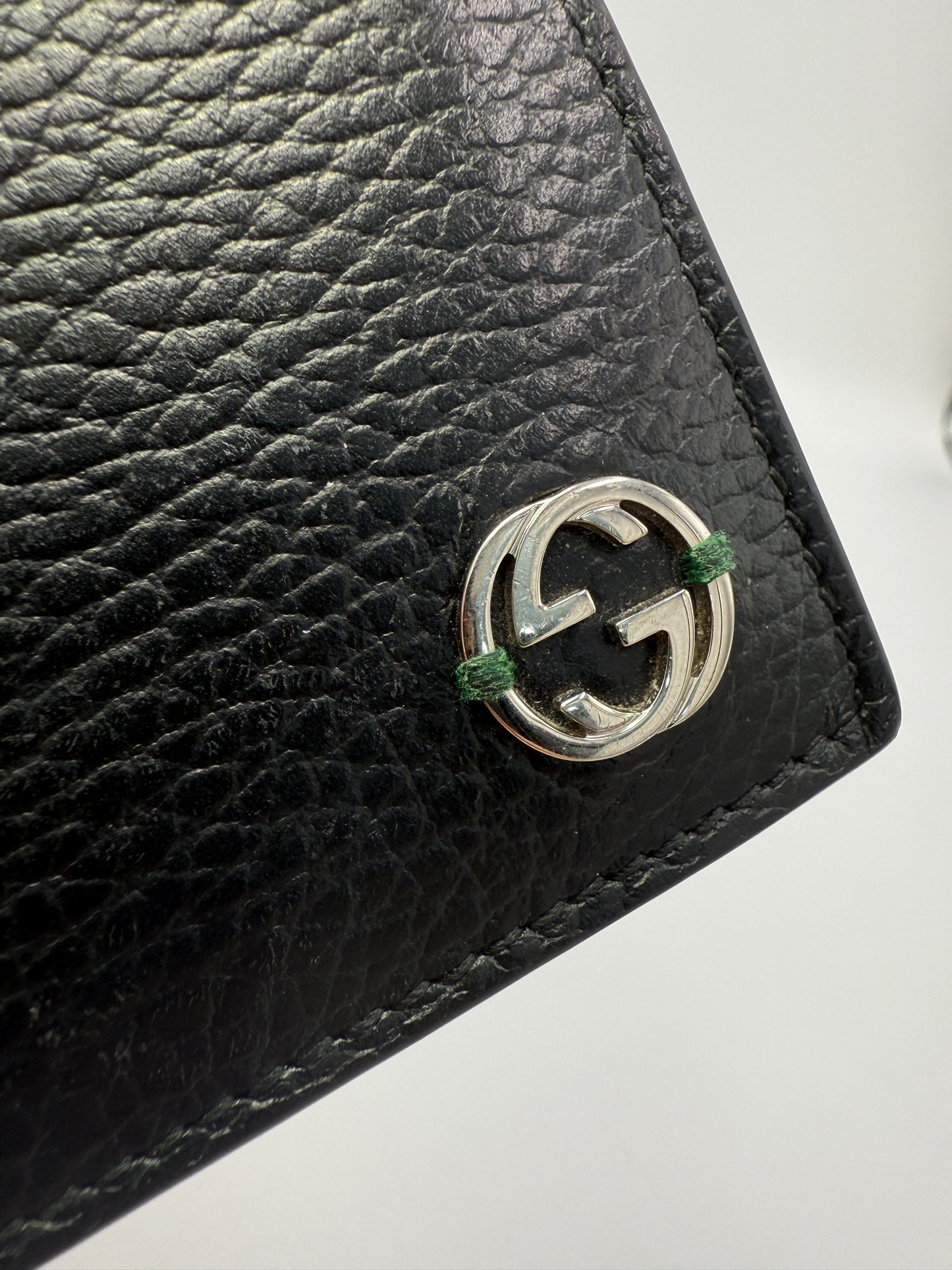 Gucci Leather Men’s Black And Green Bifold Wallet