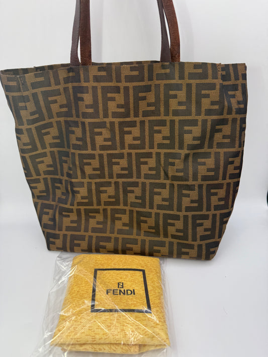 Fendi Canvas Zucca Tote Brown and Black
