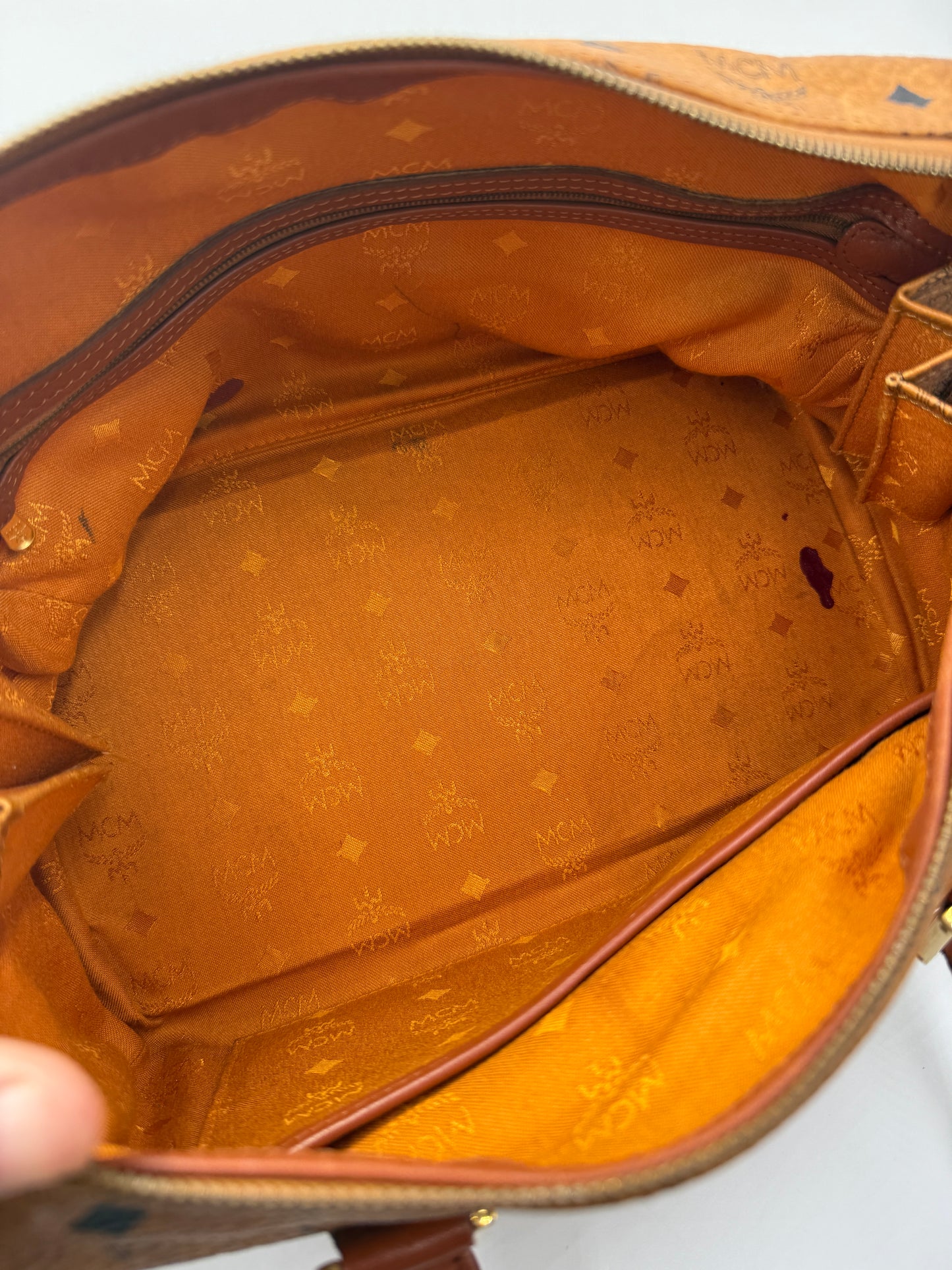 MCM Cognac Visetos Coated Canvas Boston Bag 32 cm