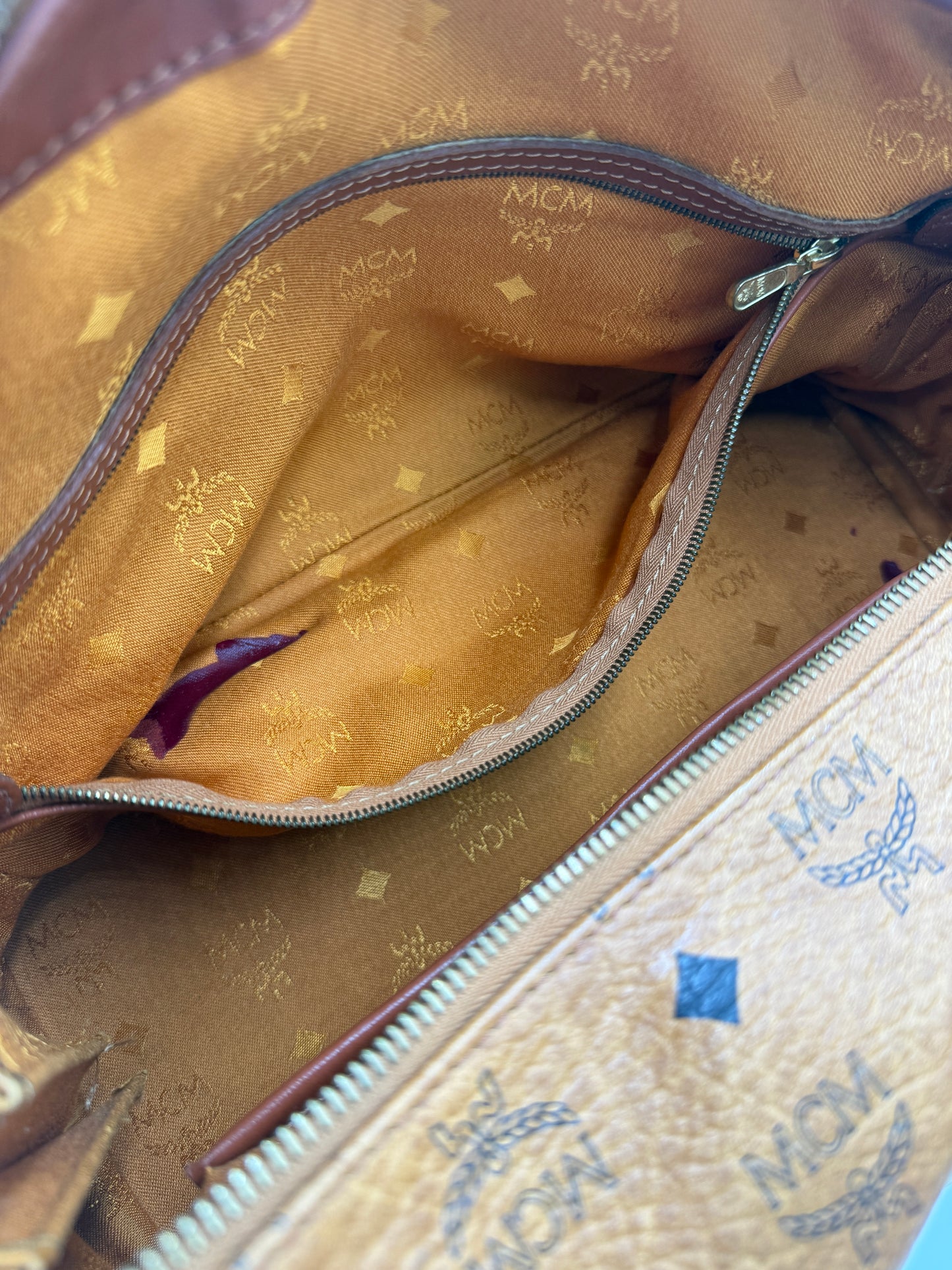 MCM Cognac Visetos Coated Canvas Boston Bag 32 cm