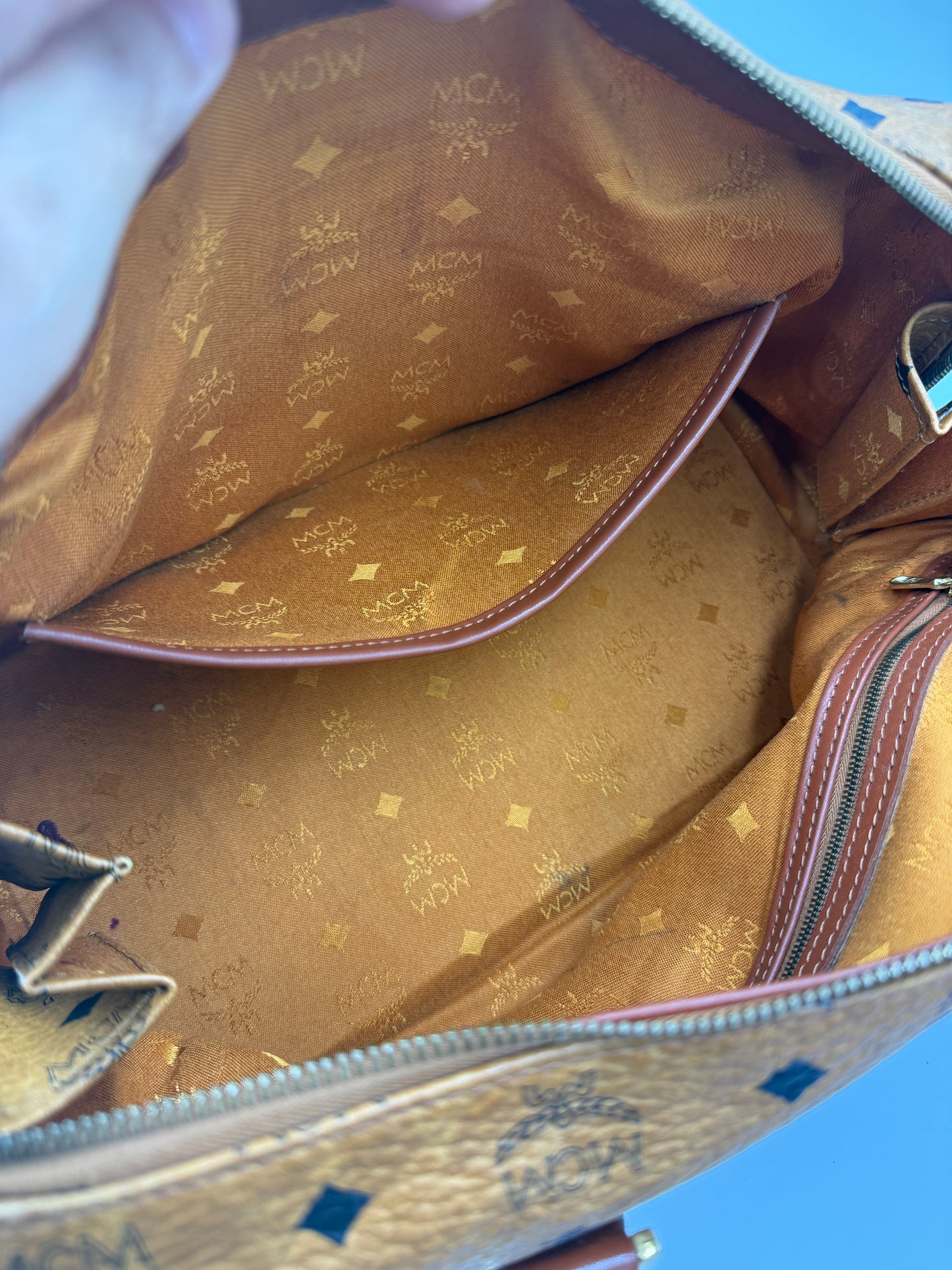 MCM Cognac Visetos Coated Canvas Boston Bag 32 cm