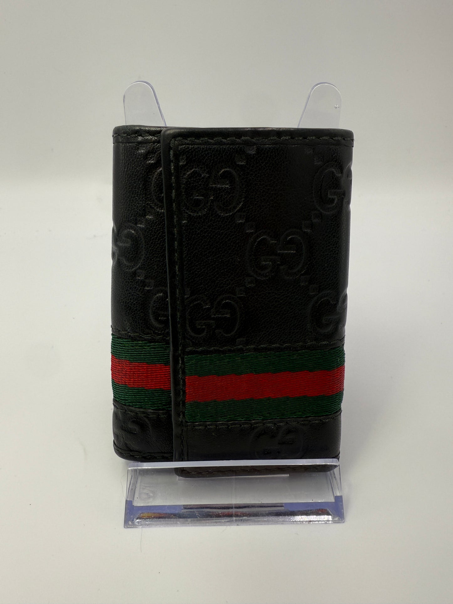 Gucci Guccissima Sherry Black Leather 6 Key Holder
