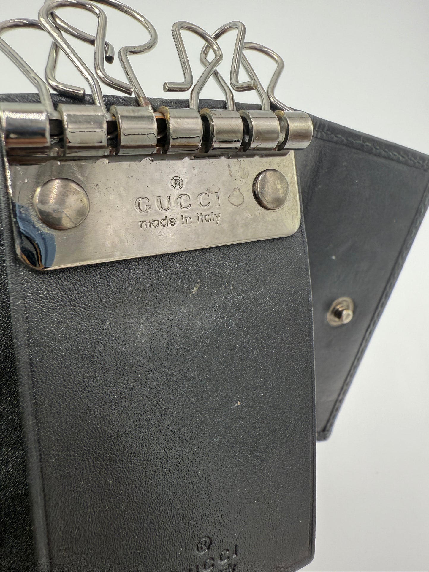 Gucci Guccissima Sherry Black Leather 6 Key Holder