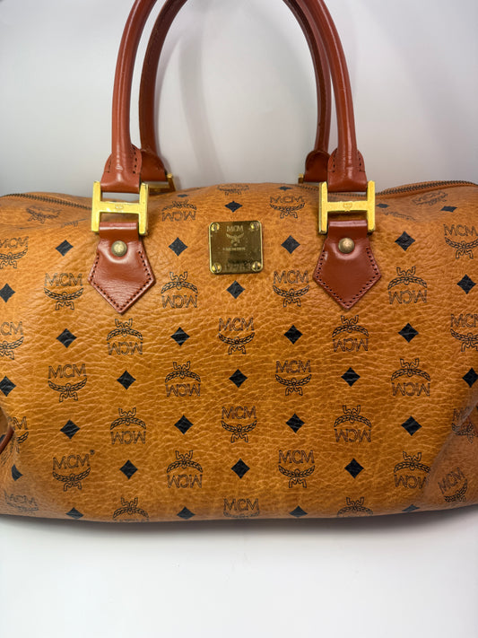 MCM Cognac Visetos Duffle Travel Bag 41 cm