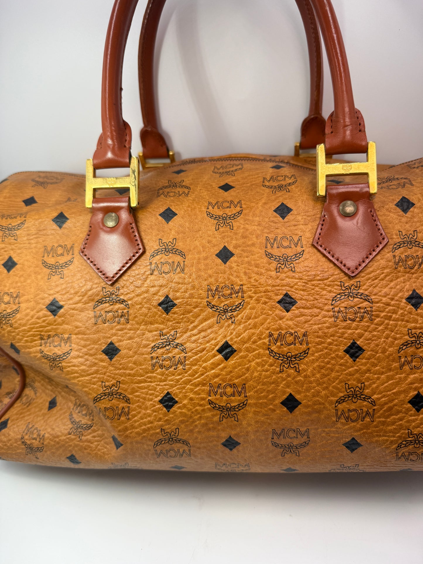 MCM Cognac Visetos Duffle Travel Bag 41 cm