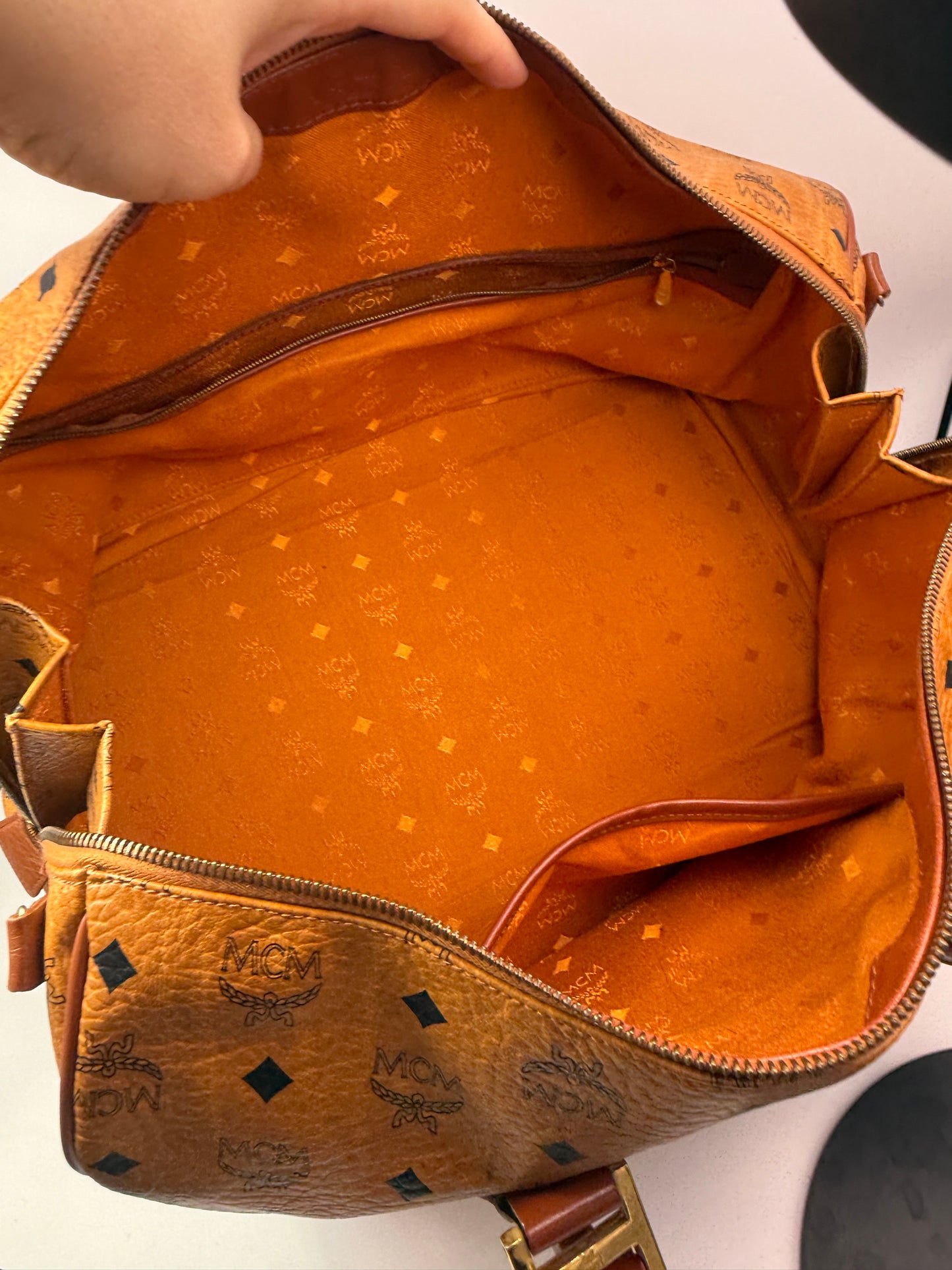 MCM Cognac Visetos Duffle Travel Bag 41 cm