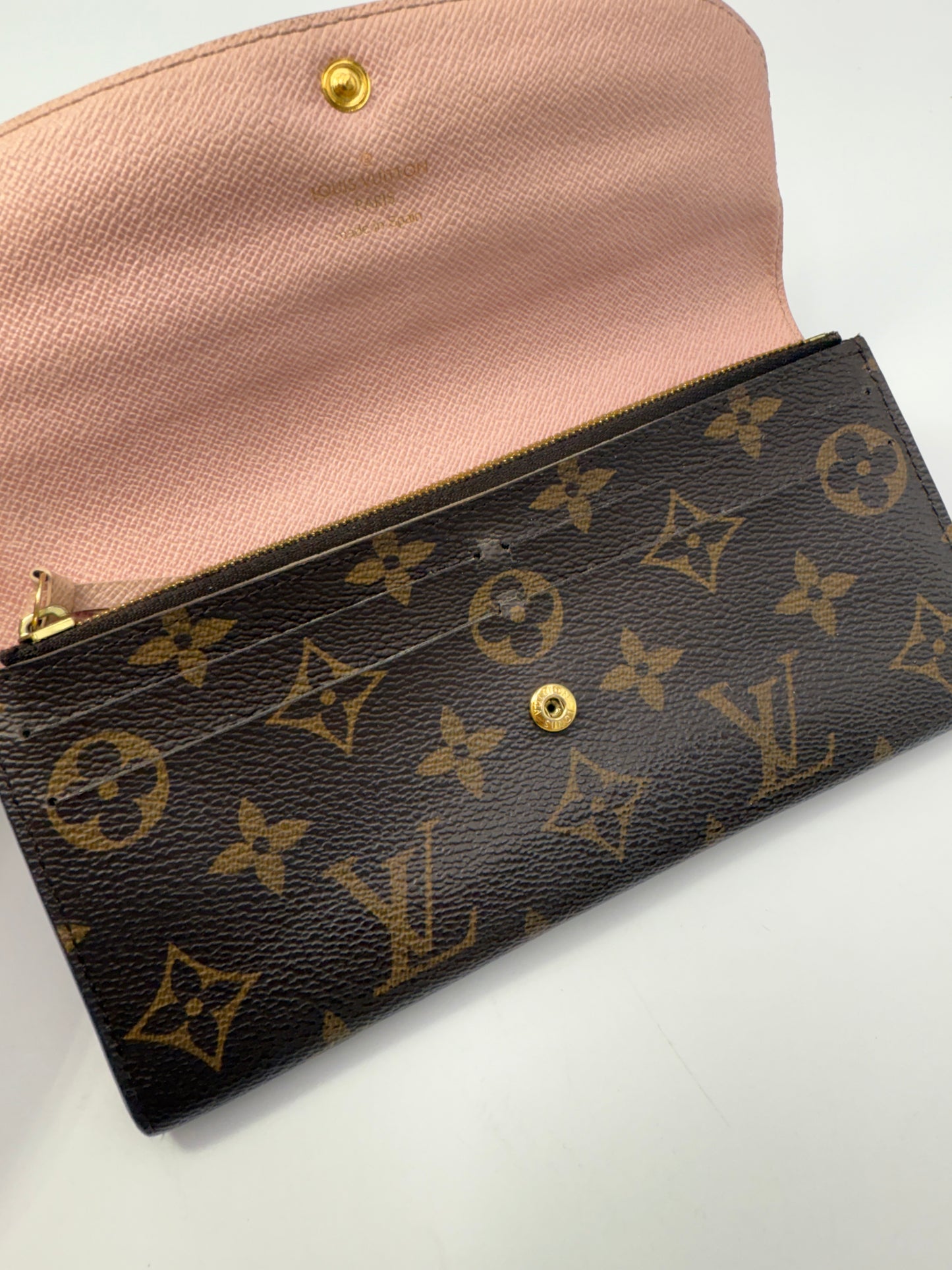 Louis Vuitton Monogram Coated Canvas Emilie Wallet Light Pink Interior CA0186