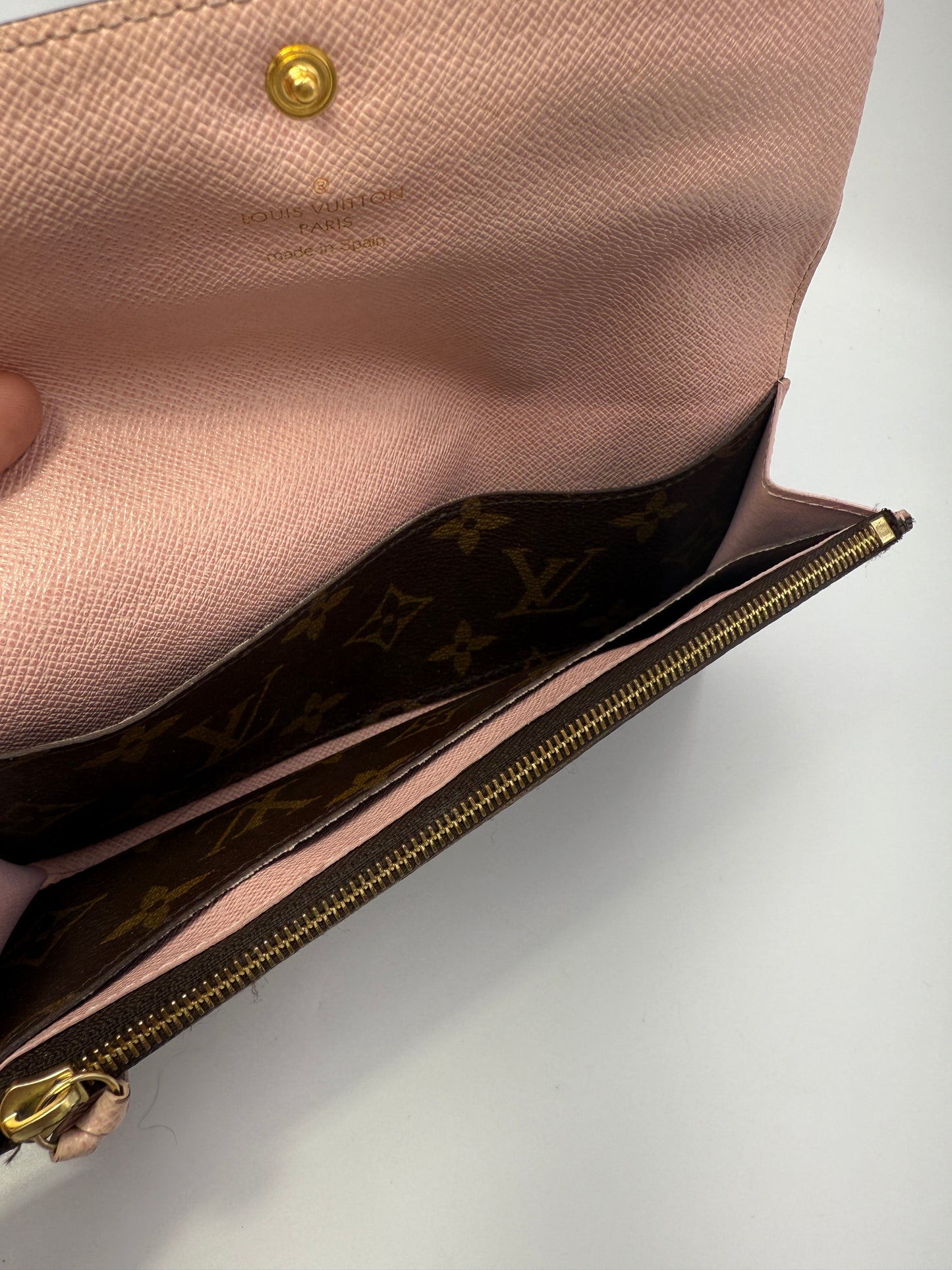 Louis Vuitton Monogram Coated Canvas Emilie Wallet Light Pink Interior CA0186