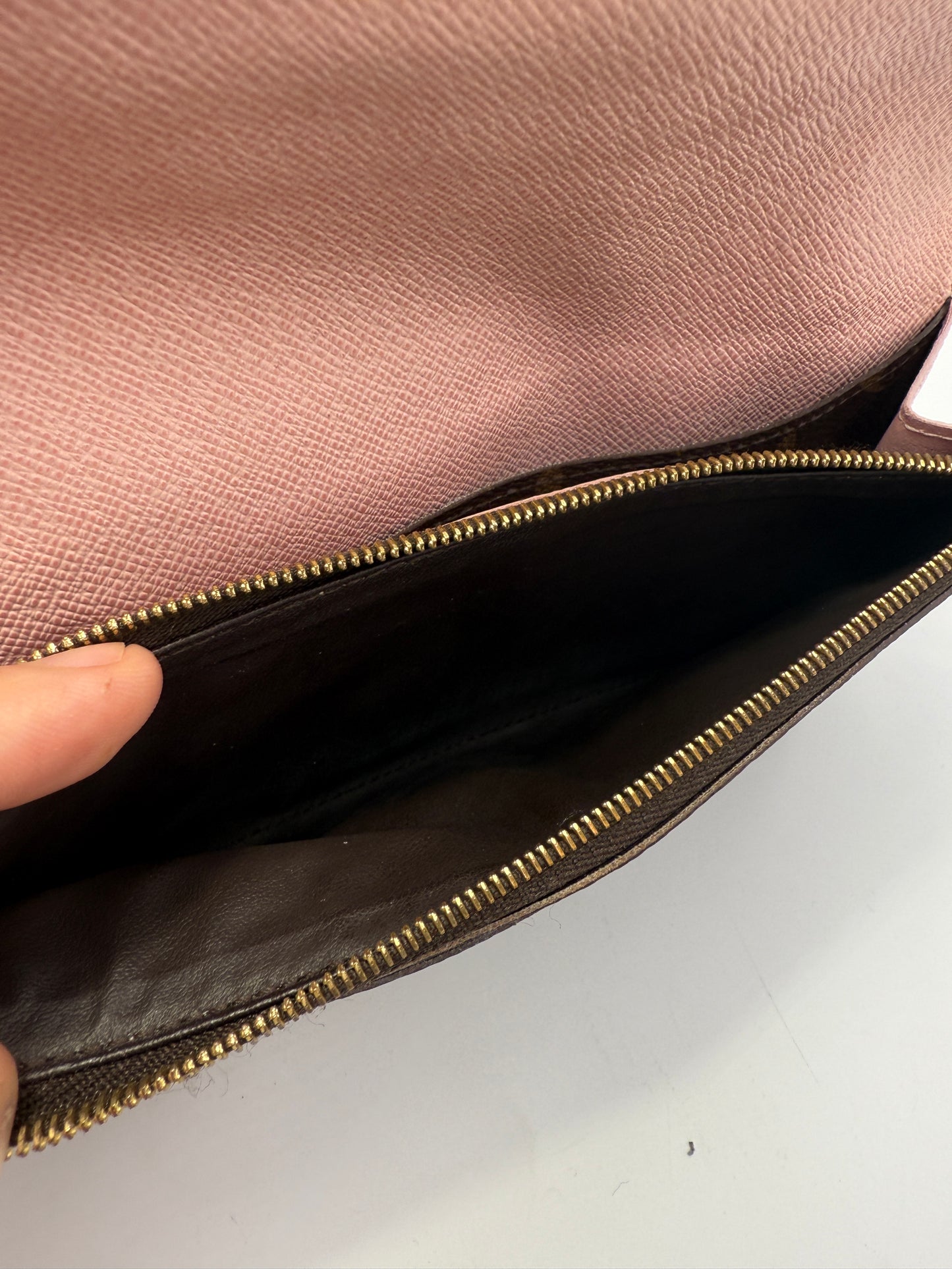 Louis Vuitton Monogram Coated Canvas Emilie Wallet Light Pink Interior CA0186