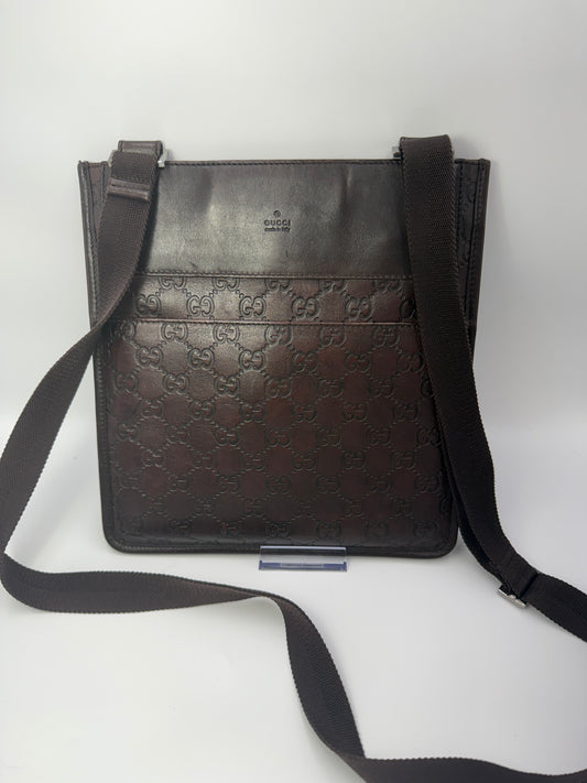 Gucci Guccissima Brown Leather Crossbody Unisex