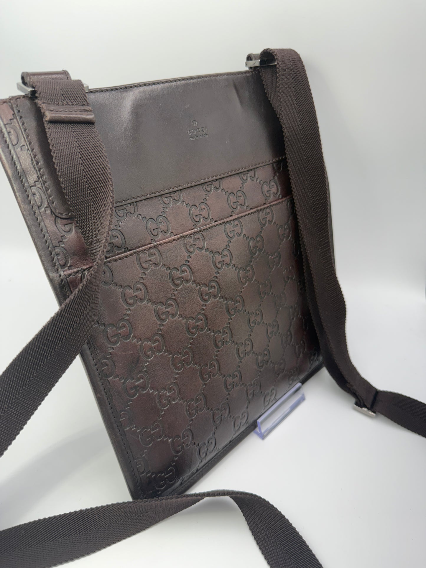Gucci Guccissima Brown Leather Crossbody Unisex