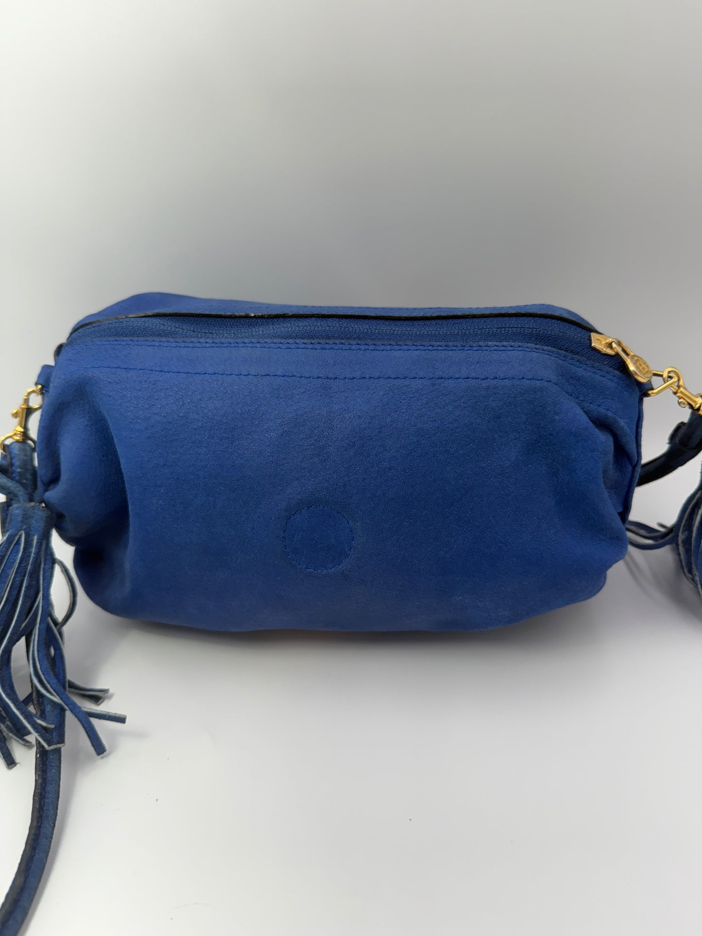 Fendi Reversible Striped Blue Suede Leather Crossbody Bag