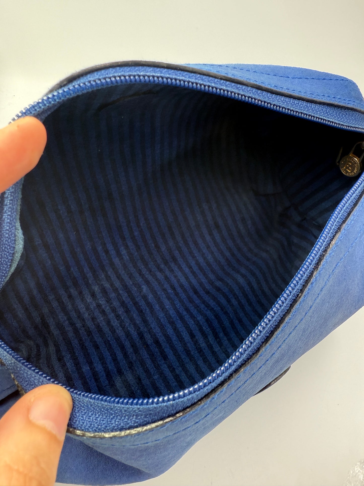 Fendi Reversible Striped Blue Suede Leather Crossbody Bag