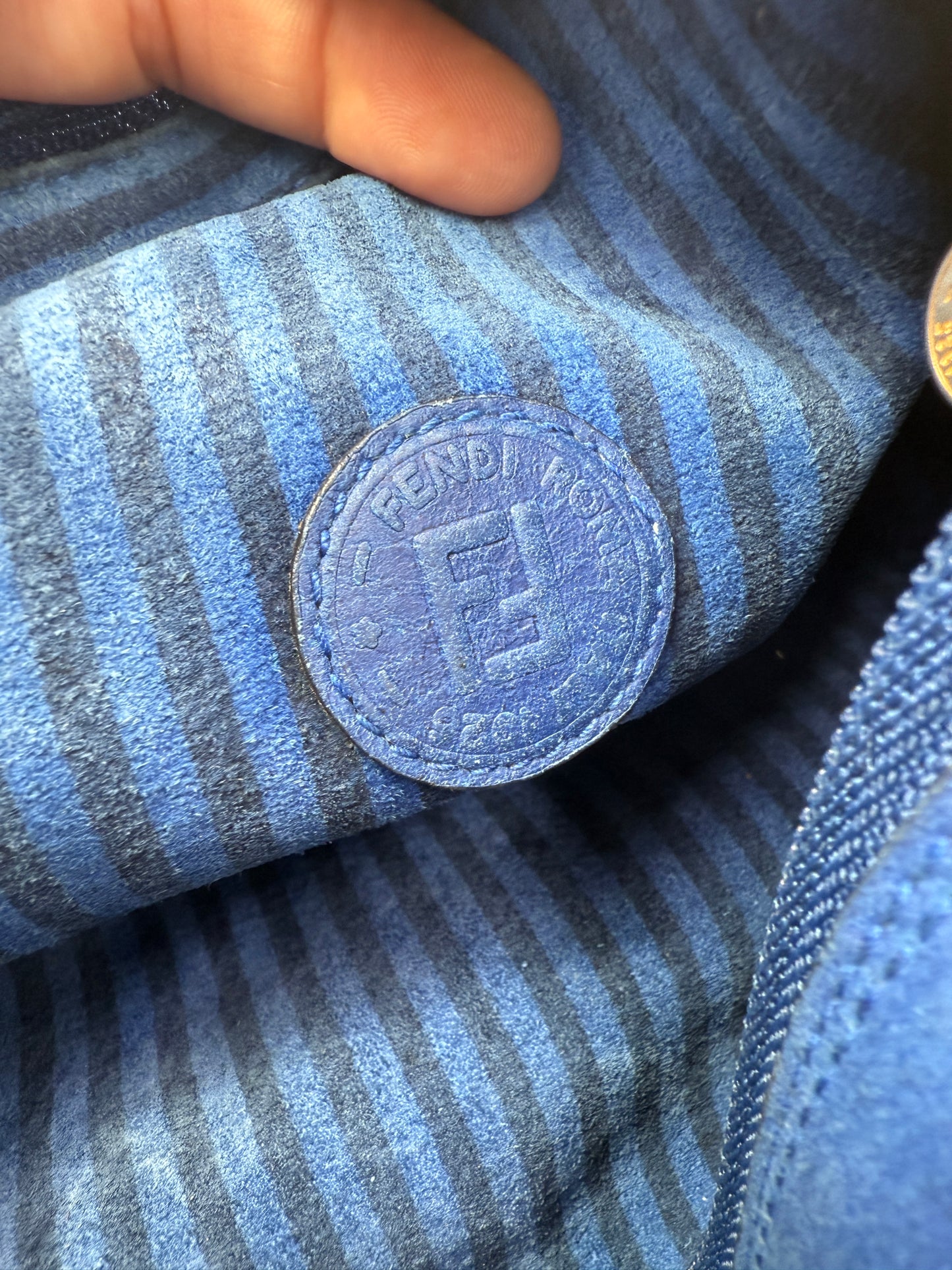 Fendi Reversible Striped Blue Suede Leather Crossbody Bag