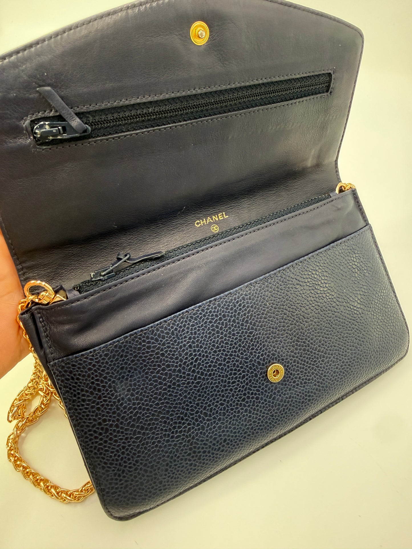 Chanel Timeless Dark Navy Caviar Leather Clutch