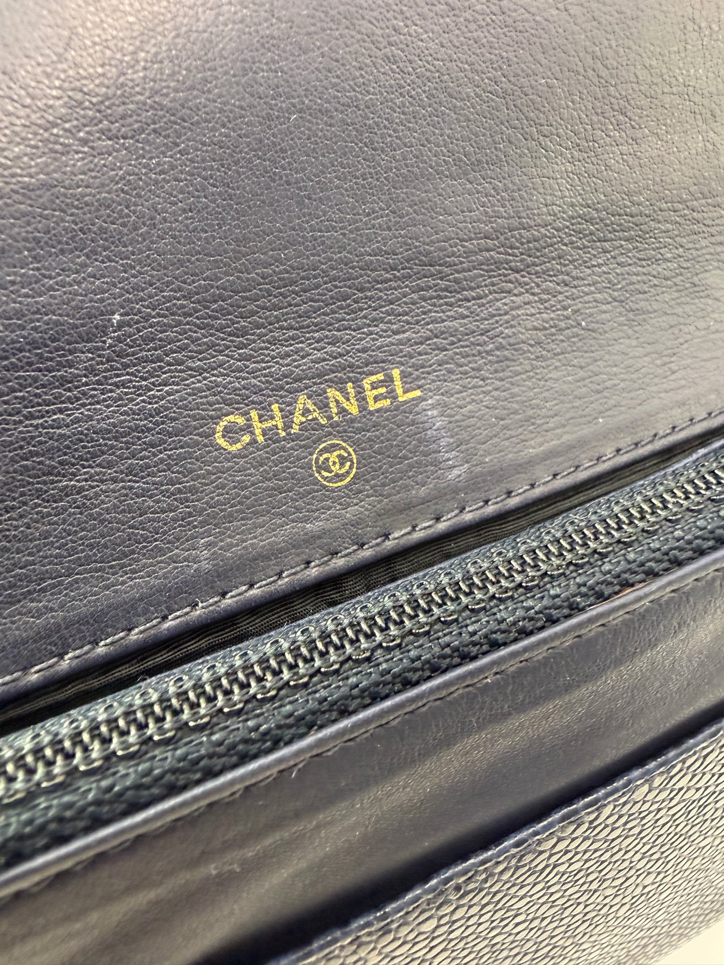 Chanel Timeless Dark Navy Caviar Leather Clutch