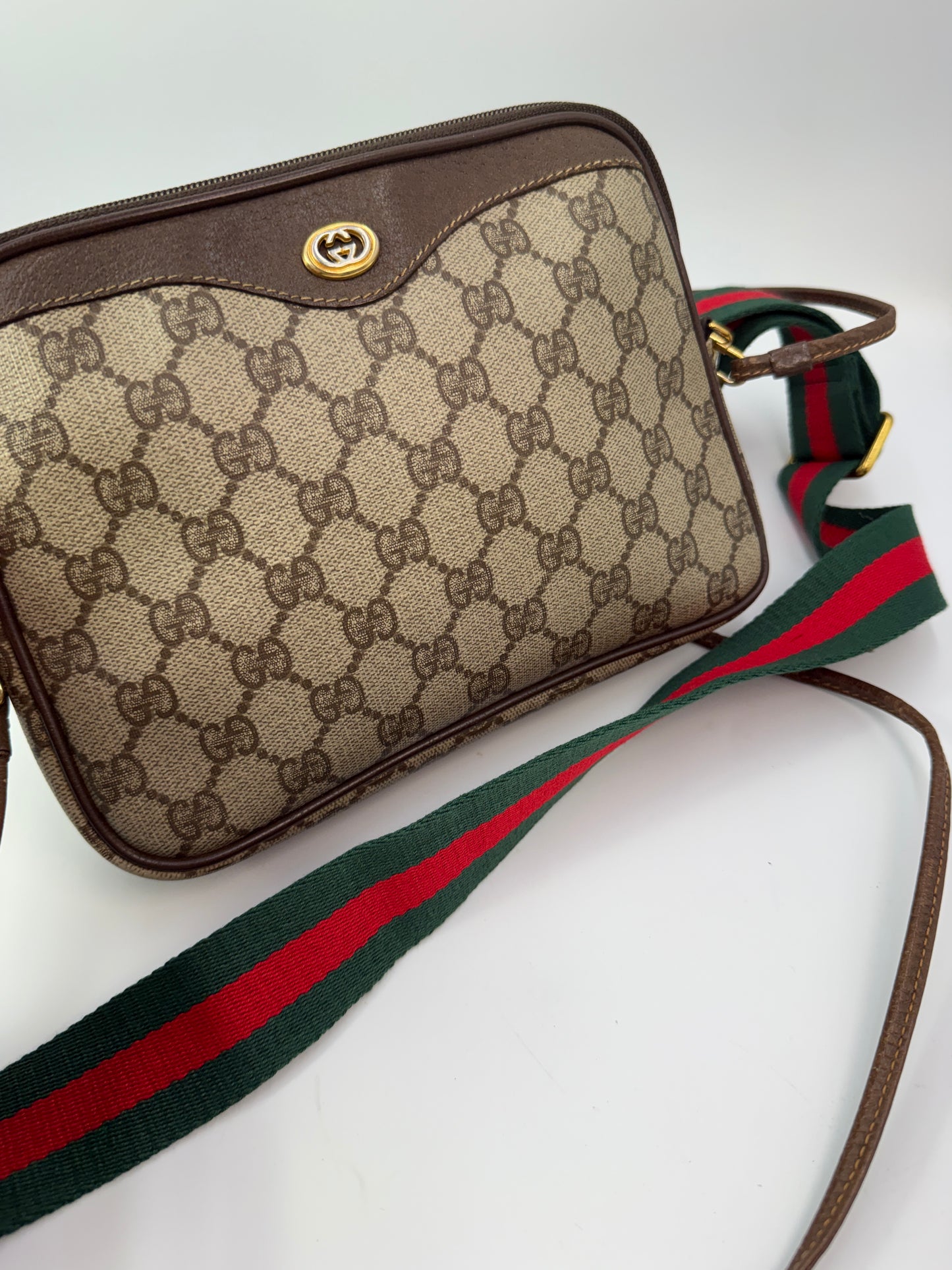 Gucci Vintage GG Supreme Crossbody Clutch With Unbranded Strap