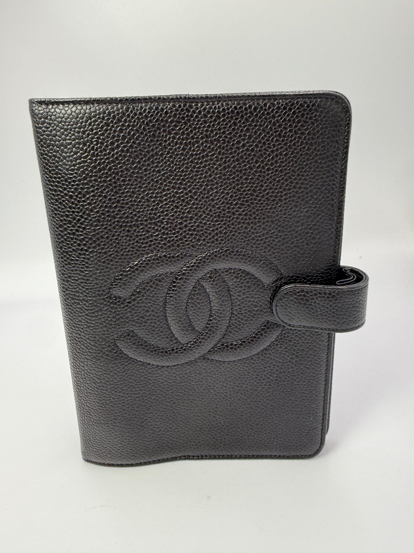 Chanel Black Caviar Agenda MM with Serial Code Sticker