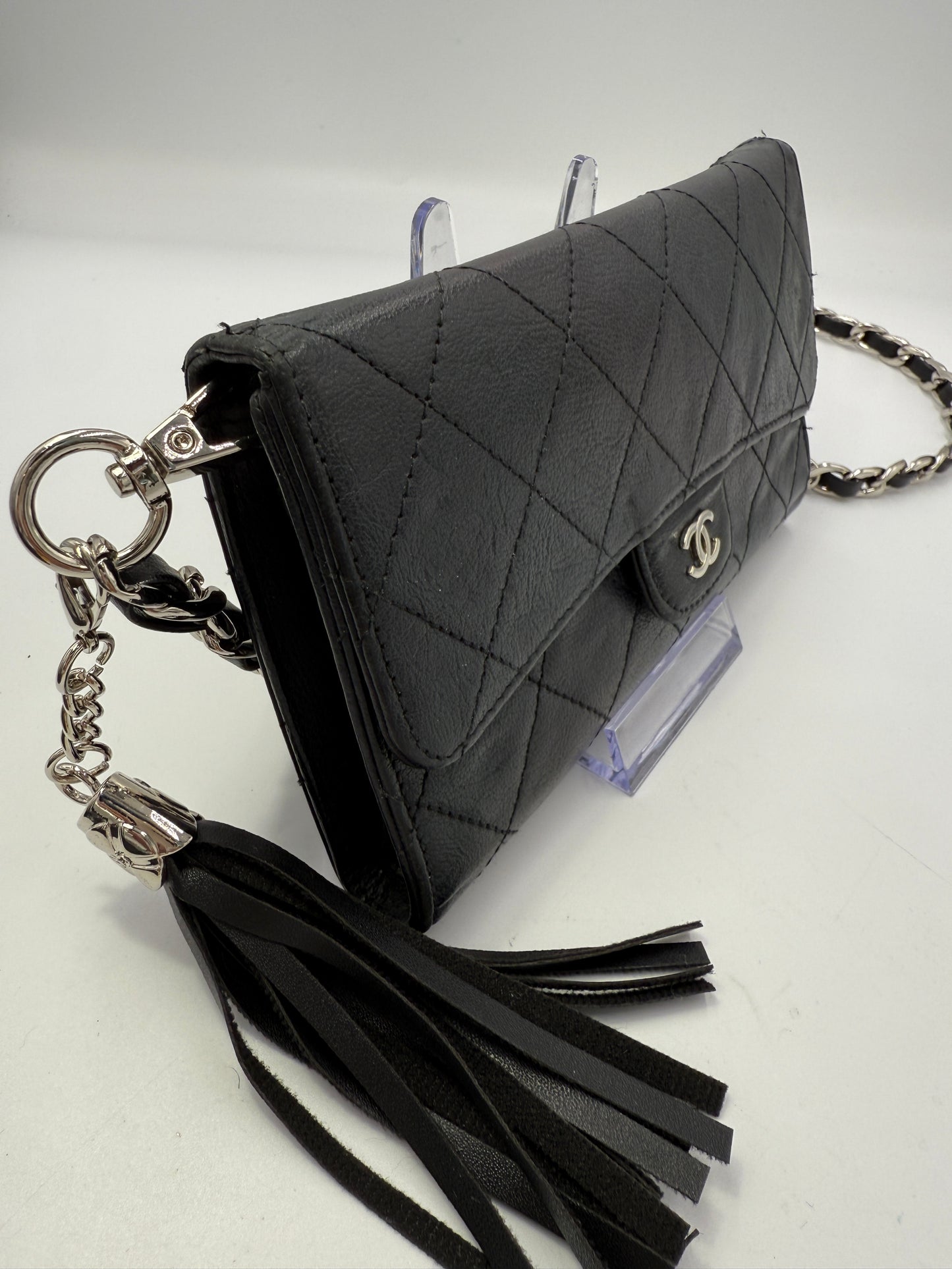 Chanel Black Calfskin Flap Wallet on Chain with Serial