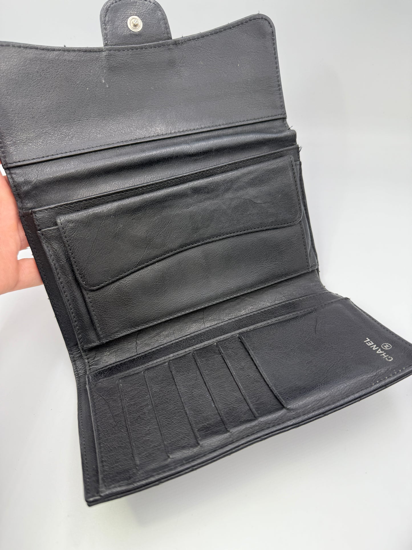 Chanel Black Calfskin Flap Wallet on Chain with Serial