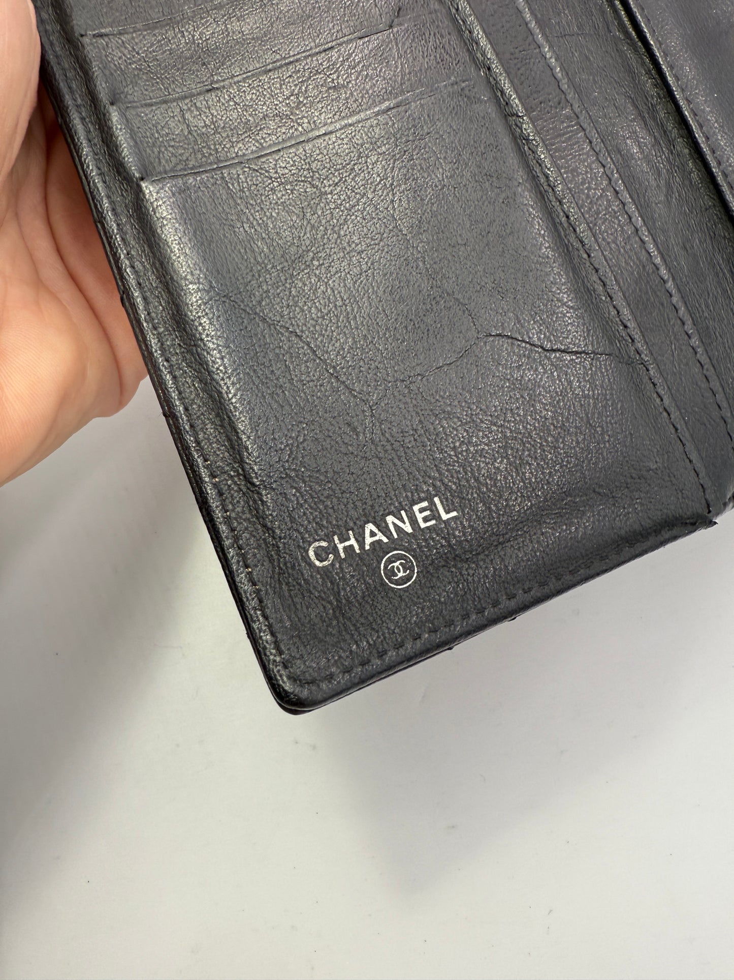 Chanel Black Calfskin Flap Wallet on Chain with Serial