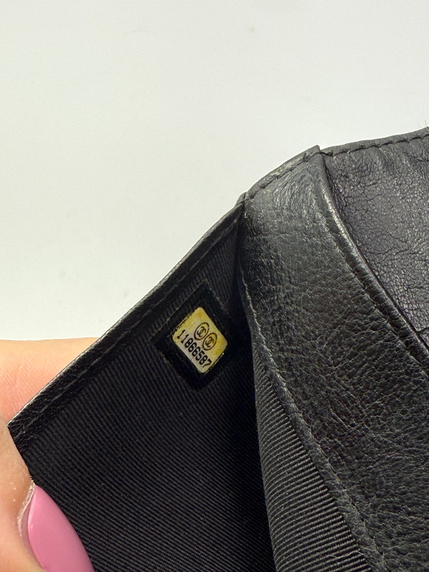 Chanel Black Calfskin Flap Wallet on Chain with Serial