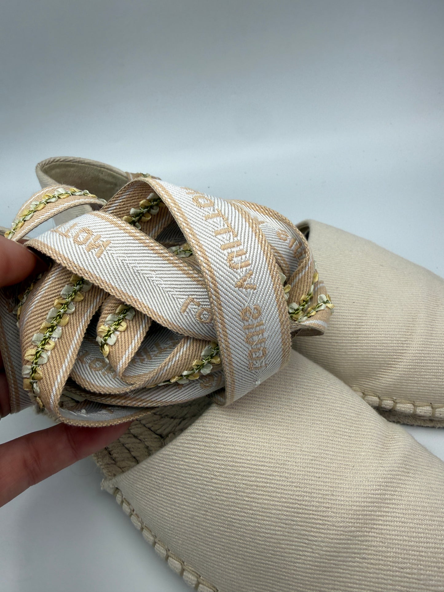 Louis Vuitton Beige Canvas Tie Up Espadrilles Size 8.5