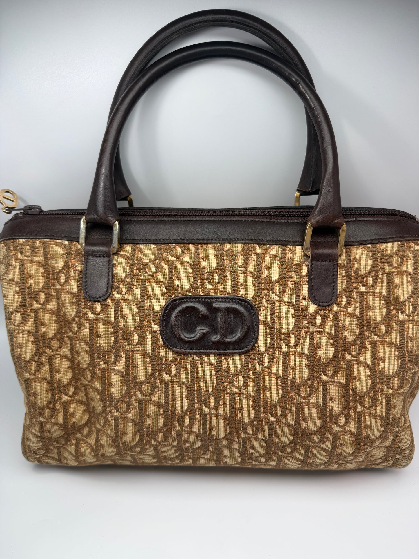 Christian Dior Vintage Trotter Canvas Top Handle Boston Bag
