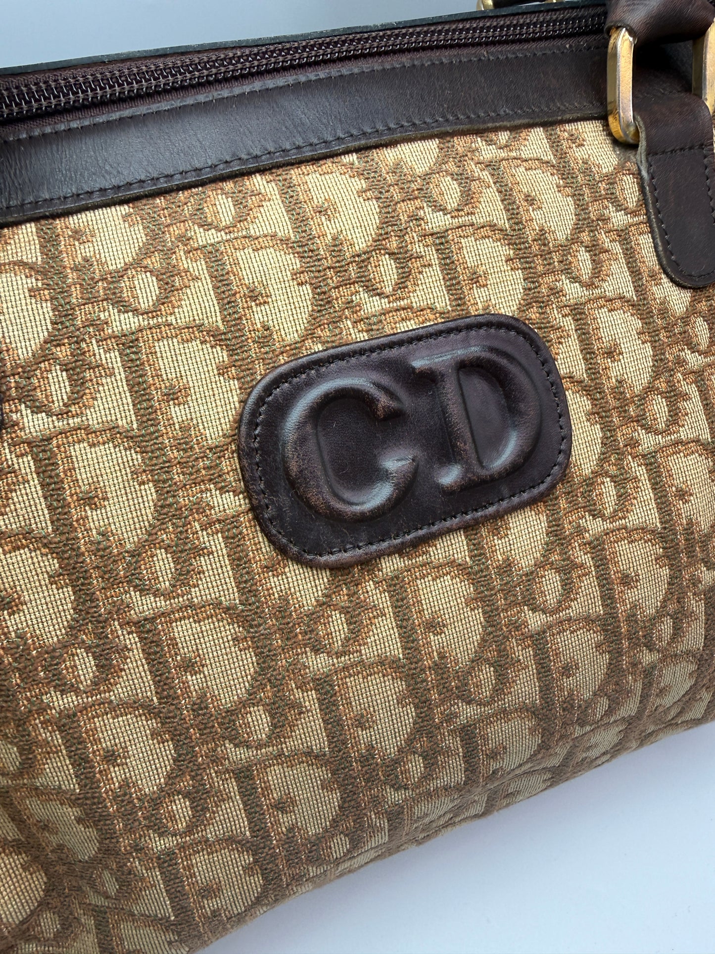 Christian Dior Vintage Trotter Canvas Top Handle Boston Bag