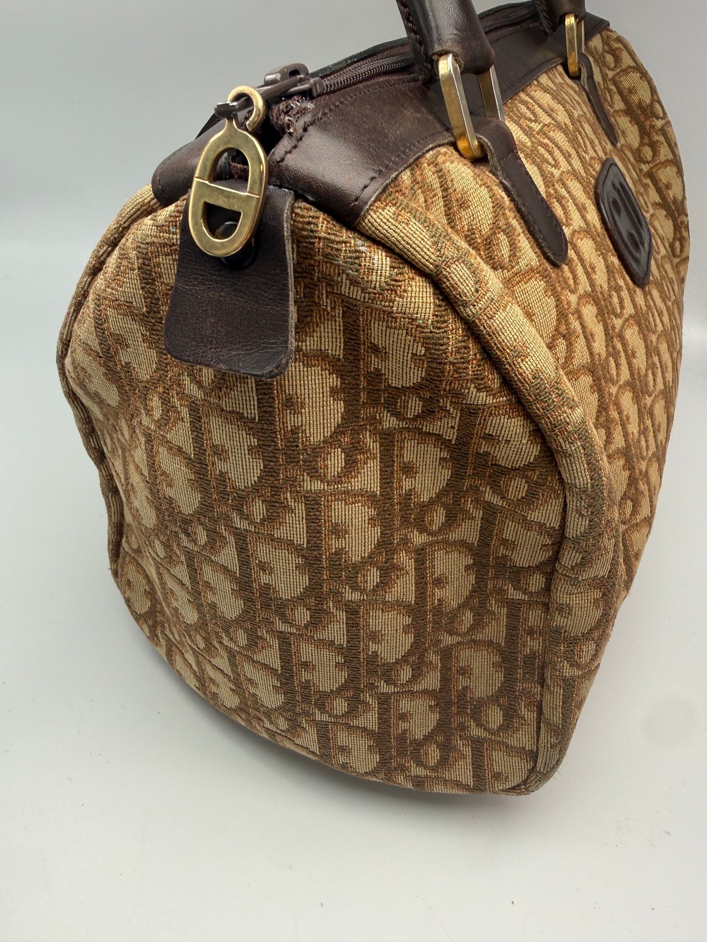 Christian Dior Vintage Trotter Canvas Top Handle Boston Bag