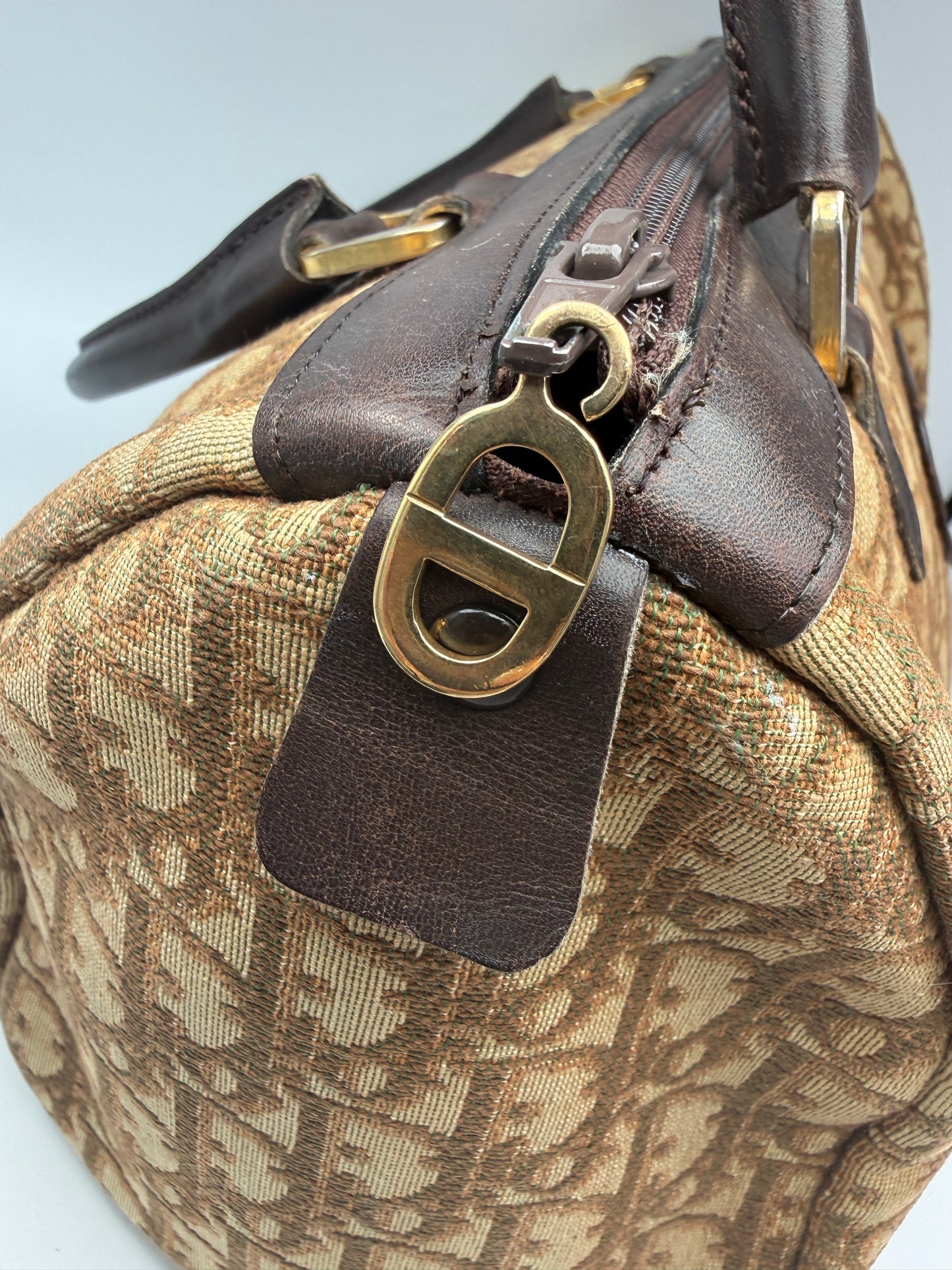 Christian Dior Vintage Trotter Canvas Top Handle Boston Bag