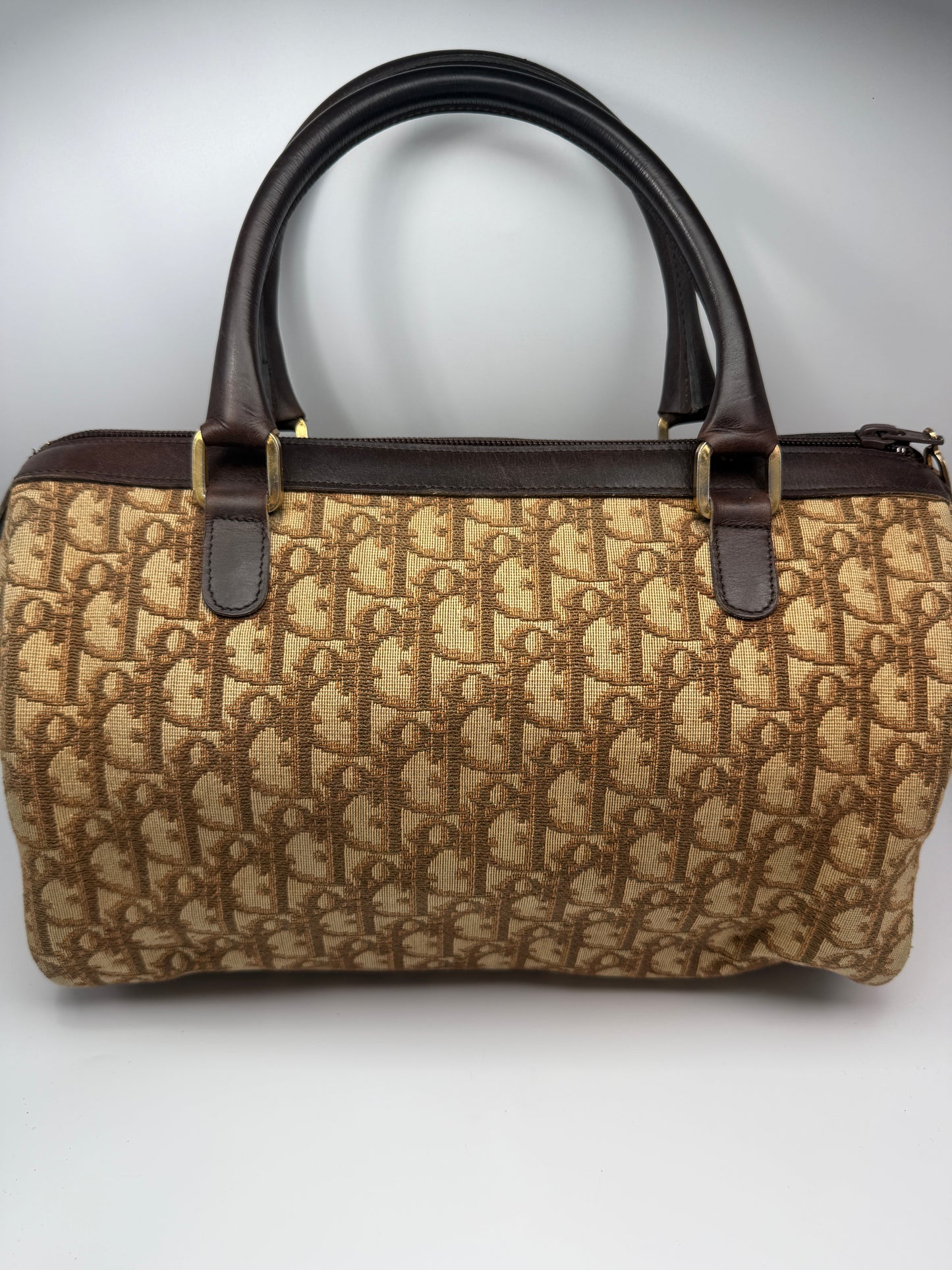 Christian Dior Vintage Trotter Canvas Top Handle Boston Bag