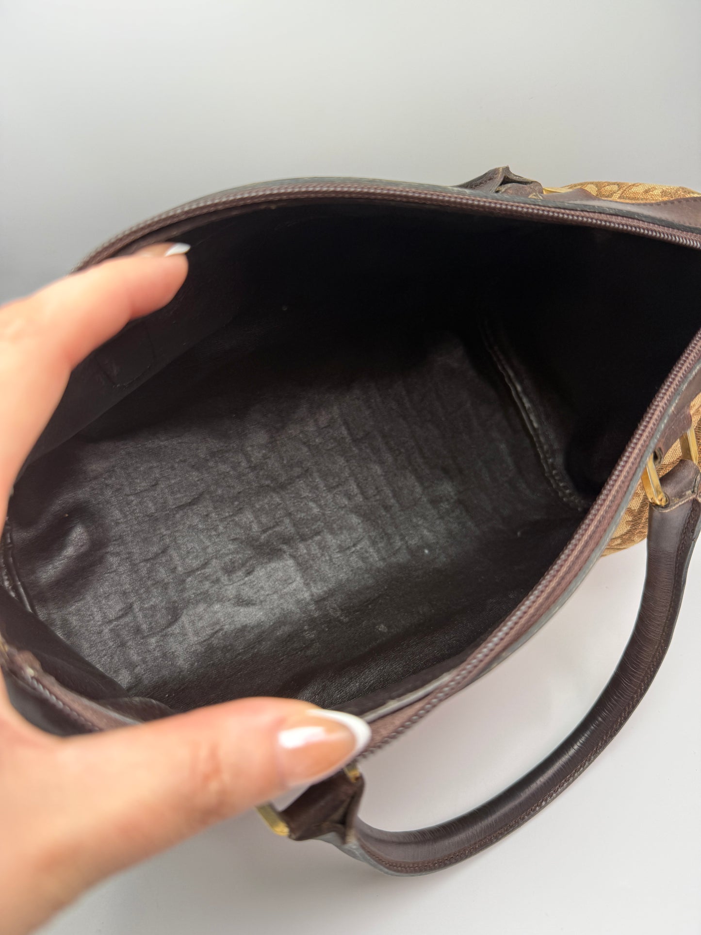 Christian Dior Vintage Trotter Canvas Top Handle Boston Bag
