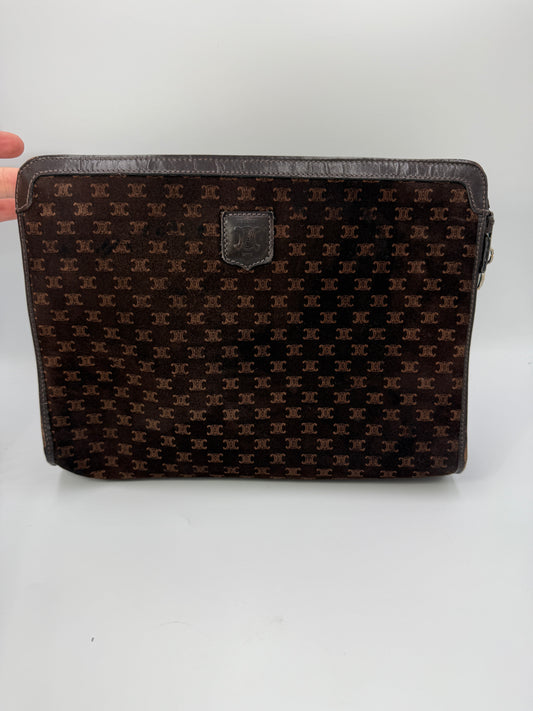 Celine Brown Suede Macadam Clutch