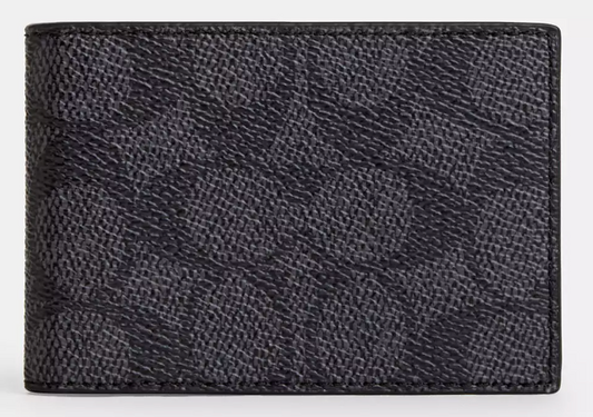 Coach NWT Charcoal Coated Canvas Monogram Card Holder